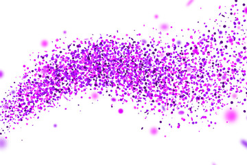 Violet confetti. Falling randomly glitter tinsel. Shiny isolated round particles on white background. Vector celebration illustration for carnival, party, anniversary or birthday.