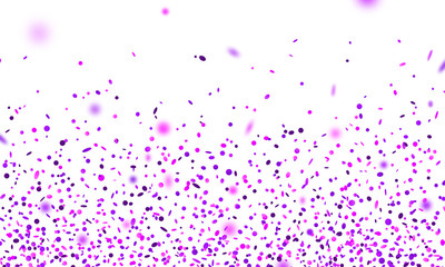 Violet confetti. Falling randomly glitter tinsel. Shiny isolated round particles on white background. Vector celebration illustration for carnival, party, anniversary or birthday.