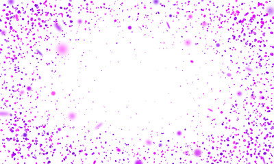 Purple confetti. Falling randomly glitter tinsel. Shiny isolated round particles on white background. Vector celebration illustration for carnival, party, anniversary or birthday.