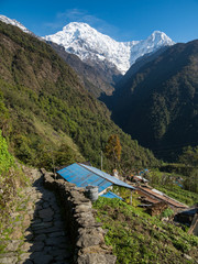 Stone Path in Nepal, Annapurna South, Himalayan Mountain Village
