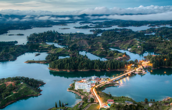 Guatape Colombia Dam Aerial View Water Landscape