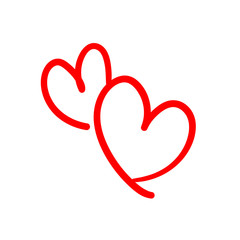 Two lovers hearts. Love symbol. Double heart doodle.