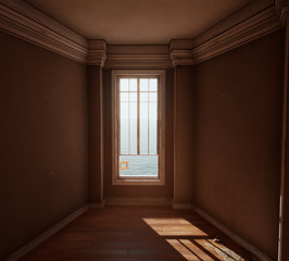 Empty lonely Room sunlight window wooden floor