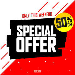 Obraz premium Special Offer 50% off, , Sale banner design template, discount tag, grunge brush, vector illustration