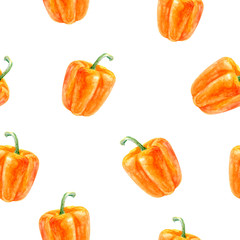 Bell pepper hand drawn watercolor illustration. Seamless pattern.