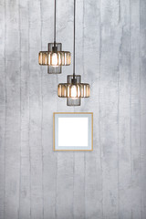 decorative gray stone wall, interior design for home, office, hotel and bedroom, modern lamp