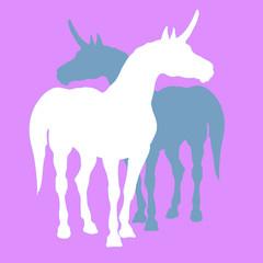 vector isolated silhouettes of unicorns on colored background