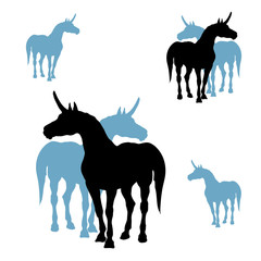 vector isolated colorful silhouettes of unicorns on white background