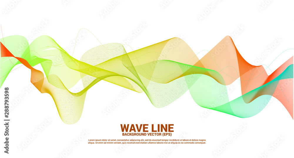 Poster orange green sound wave line curve on white background. element for theme technology futuristic vect