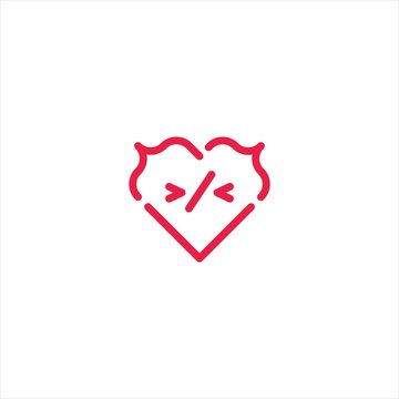 Love coding, heart code. Vector logo icon template