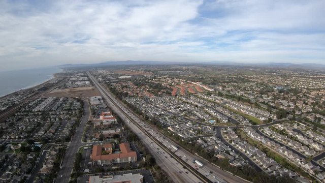 Aerial Flying Above Carlsbad CA and San Diego Freeway