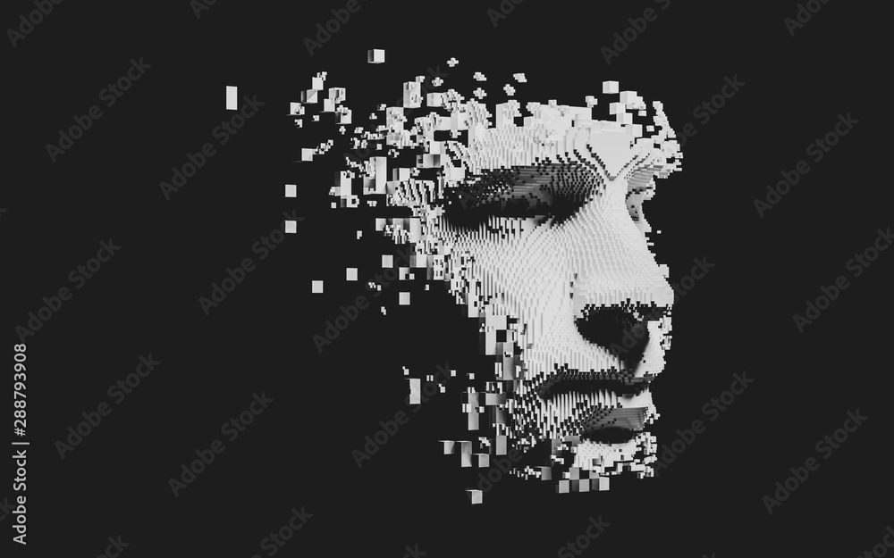 Wall mural abstract digital human face. artificial intelligence concept of big data or cyber security. 3d illus