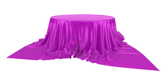 Pedestal or place for a product covered with silk.