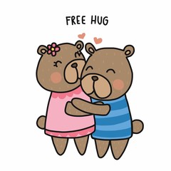 Couple bear free hug cartoon vector illustration doodle style