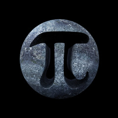 pi symbol, mathematical carved in stone constant isolated on black background - obrazy, fototapety, plakaty