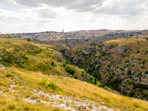 Viewpoint of Matera and the Sassi in Murgia Timone, Basilicata, Italy