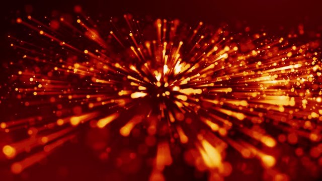 4k 3d animation of red yellow glowing particles float in viscous liquid and glisten with light rays. It is bright festive background with depth of field, bokeh and luma matte as alpha channel. V15