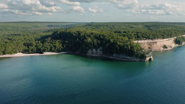 Aerial view of Pictured Rocks cliffs formations in National  Lakeshore