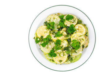 Fried zucchini rings with garlic and herbs.