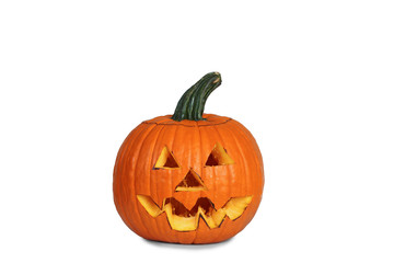 jack-o-lantern on a white back drop with copy space
