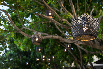 Wood lamp on tree with bokeh