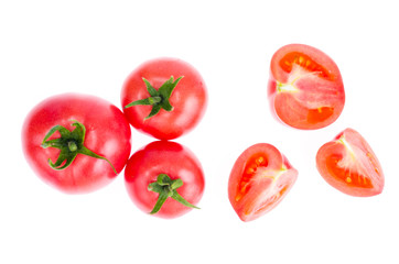 Fresh red and pink tomatoes isolated on white background