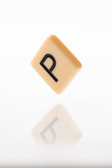 Alphabet P word block with white background.