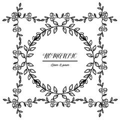 Beautiful floral frame on a white backdrop for vintage greeting card romantic. Vector