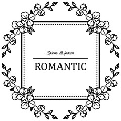 Decorative element leaf floral frame, for ornate of card celebration bride romantic. Vector