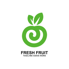 Swirling Green Fresh Fruit Logo with Leaves: A Vibrant Emblem of Organic Produce, Healthy Eating, and Natural Goodness, Ideal for Juice Bars, Farmers Markets, or Health Food Brands.
