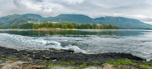 Turbulent dangerous tidal rapids at high tide, Skookumchuck Narrows, BC, Canada.