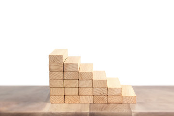 Hand liken person stepping up  toy staircase wood