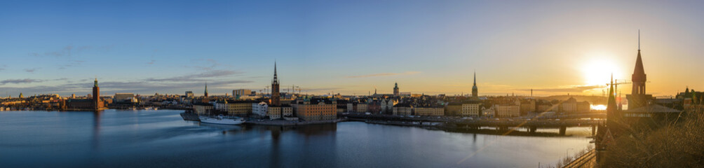 Fototapeta na wymiar Stockholm Sweden, panorama sunrise city skyline at Gamla Stan and Slussen
