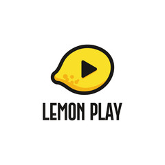 Obraz premium Lemon Play logo. Fresh lemon with Play button icon. Summer fruit