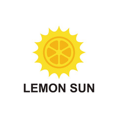Lemon Sun logo. Fresh lemon fruits on summer season. Summer fruit