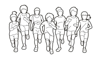 Group of Children running together cartoon graphic vector