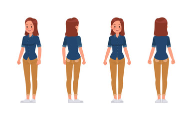 Obraz premium Woman wear blue jeans shirt character vector design.
