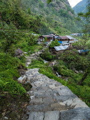 Fototapeta na wymiar Village in Himalayan Mountains, Nepal, Annapurna Trek
