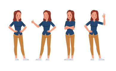 Woman wear blue jeans shirt character vector design. no2