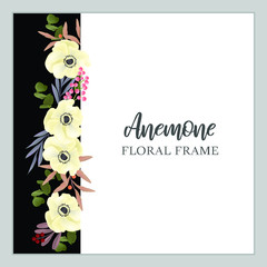 Beautiful anemone flower frame for decoration and greeting card