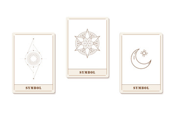 Set of vector trendy cards with geometric icons. Alchemy symbols collection.