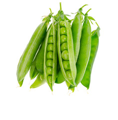 Green pea pods on white background isolated