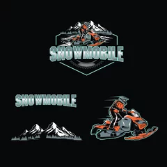 Fotobehang snow mobile set sport logo © cithu studio