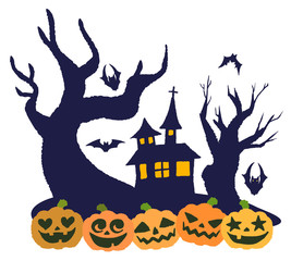 枯れ木　魔女の家　ジャックオランタン