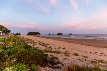 Sunset oven Whangamata beach, North Island, New Zealand