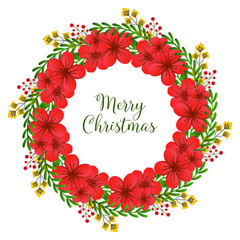 Banner of merry christmas background template with texture crowd of red flower frame. Vector