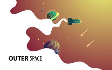 space background with abstract shape, planets and asteroids. For web design, banner. space exploring. vector illustration