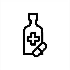 Bottle pil Icon with flat line style icon for web site design, logo, app, UI isolated on white background