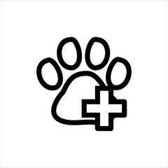 Animal health with paw print Icon with flat line style icon for web site design, logo, app, UI isolated on white background