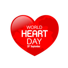 Globe in heart shape. World heart day in red heart. Health care concept. Illustration isolated on white background.